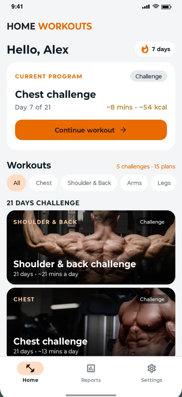 Full Body Workout: Challenges, plans and your streak