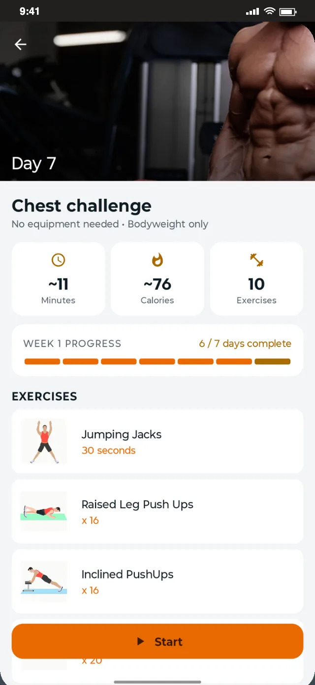 Full Body Workout: Time, calories and every exercise