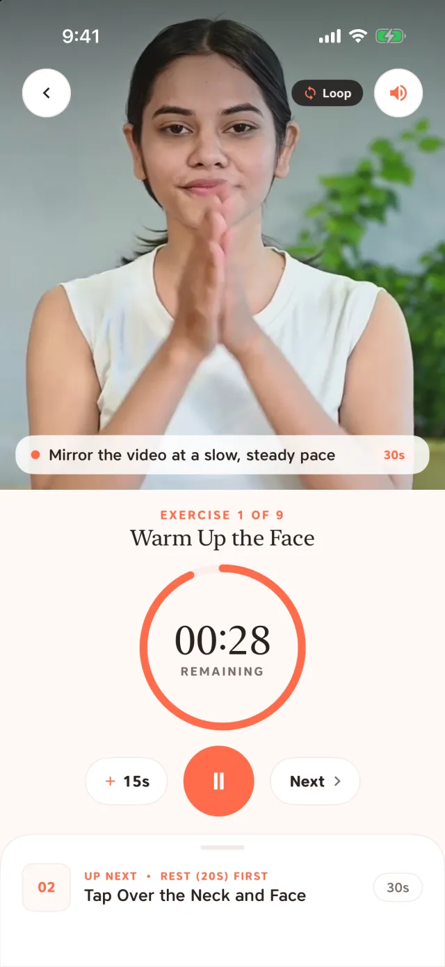 Face Yoga: Video routines with a timer